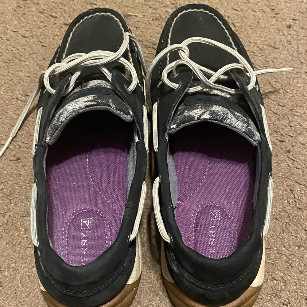 Womens Sperry Top-Sider Intrepid Black Silver Boat Shoes Size 7.5 - Picture 3 of 6